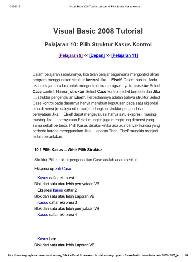 Visual Basic 2008 Tutorial - Lesson 10 - Pilih Struktur Kasus Kontrol | PDF