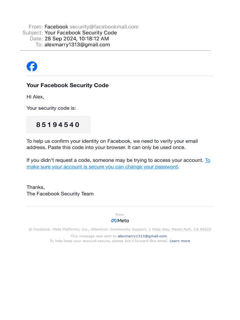 Your Facebook Security Code | PDF