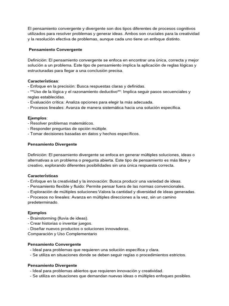Pensamiento Convergente y Divergente: Claves | PDF | Pensamiento ...