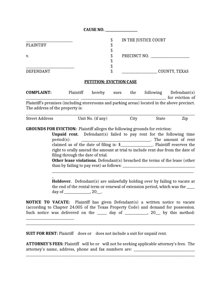 Petition Eviction | PDF | Lawsuit | Eviction