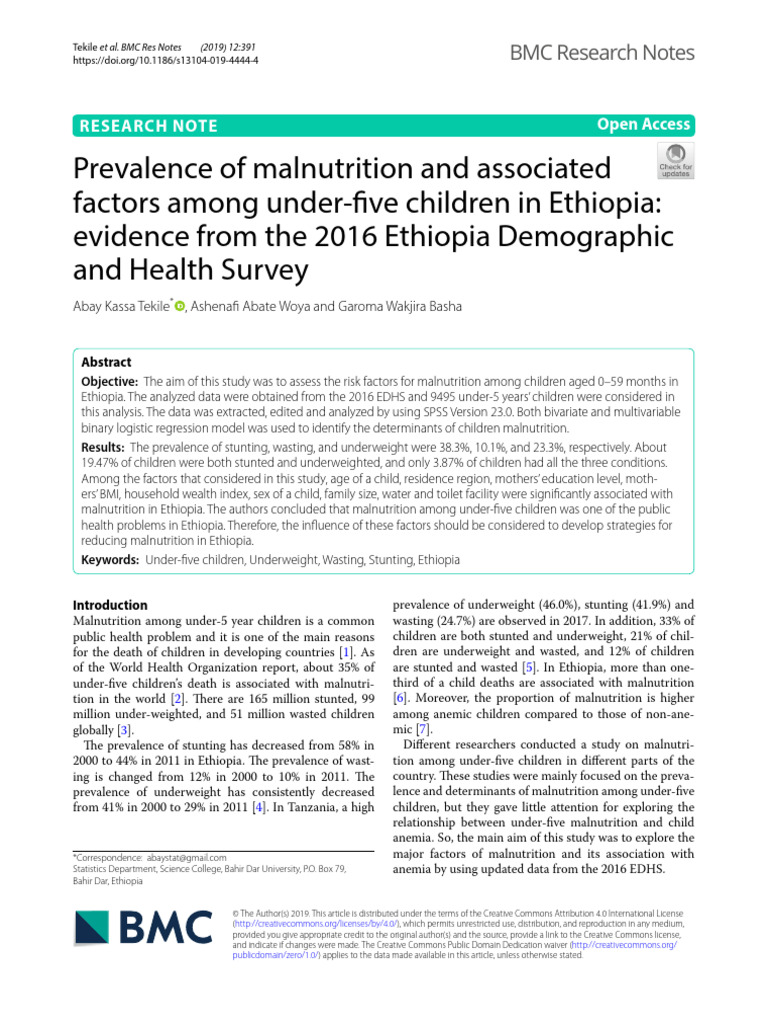 Malnutrition Factors in Ethiopian Children | PDF | Standard Deviation ...