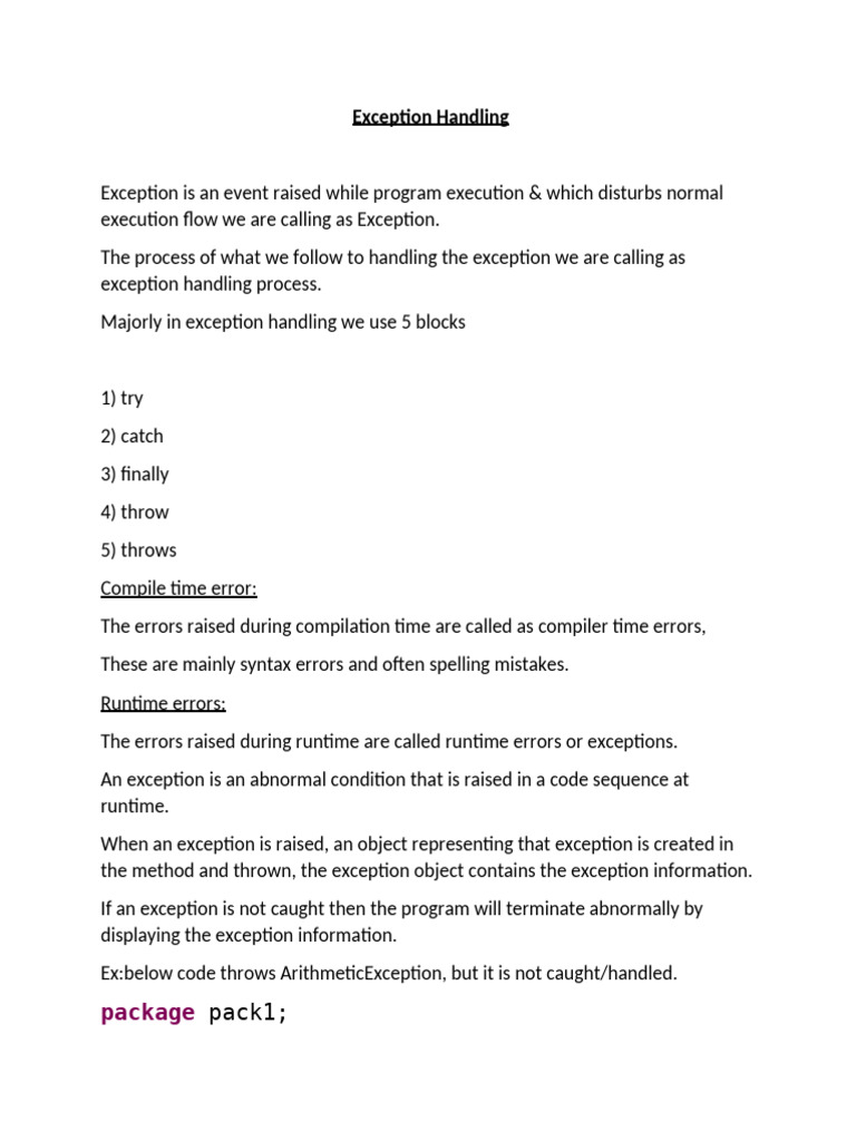 Java Exception Handling Basics | PDF | Computer Science | Software ...