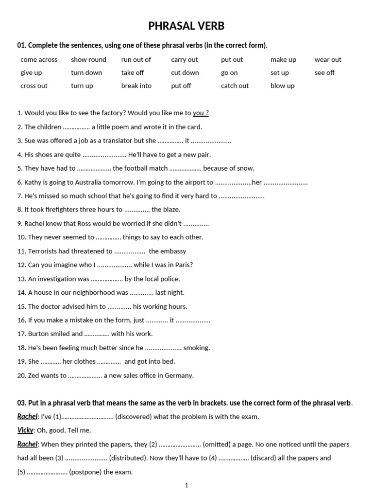 Phrasal Verb Exercises and Synonyms | PDF