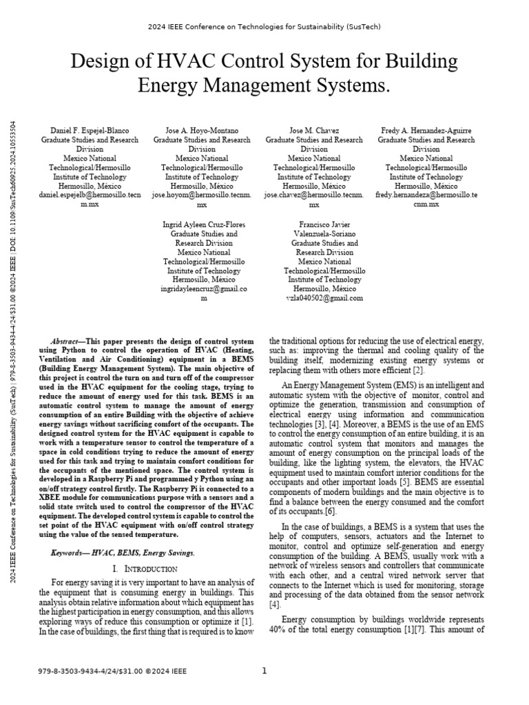 Design of HVAC Control System For Building Energy Management Systems ...