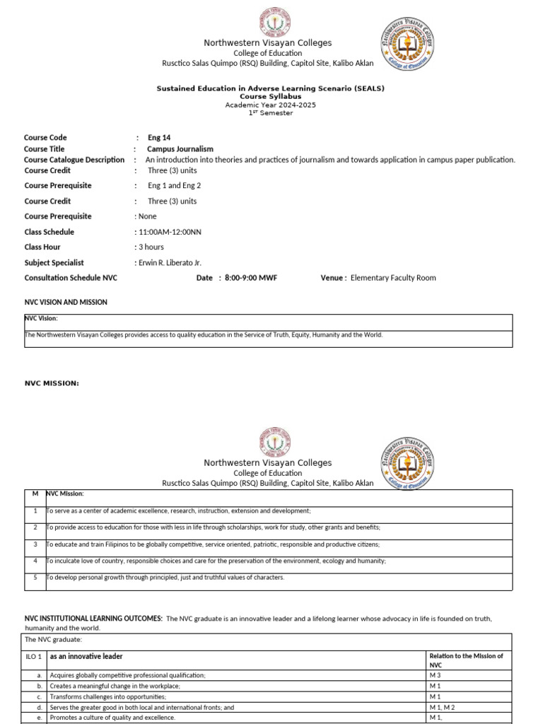 Campus Journalism Course Syllabus 2024-2025 | PDF | Critical Thinking ...