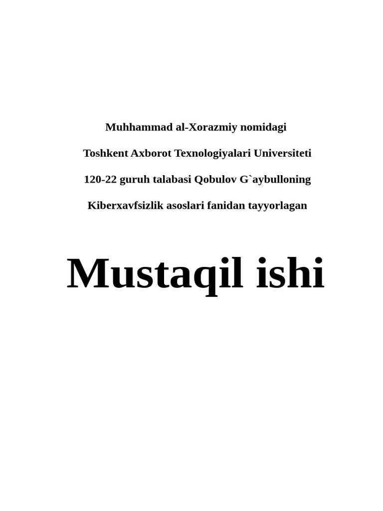 Kiberxavfsizlik Ma'ruza 2 | PDF
