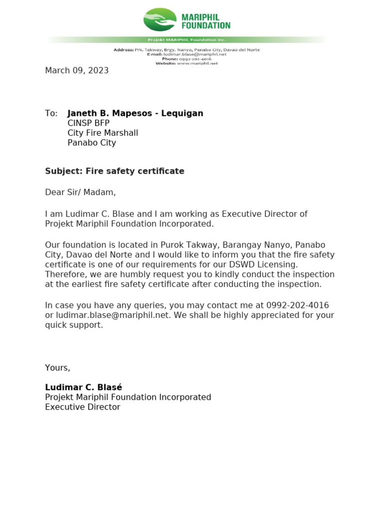 Fire Safety Request | PDF