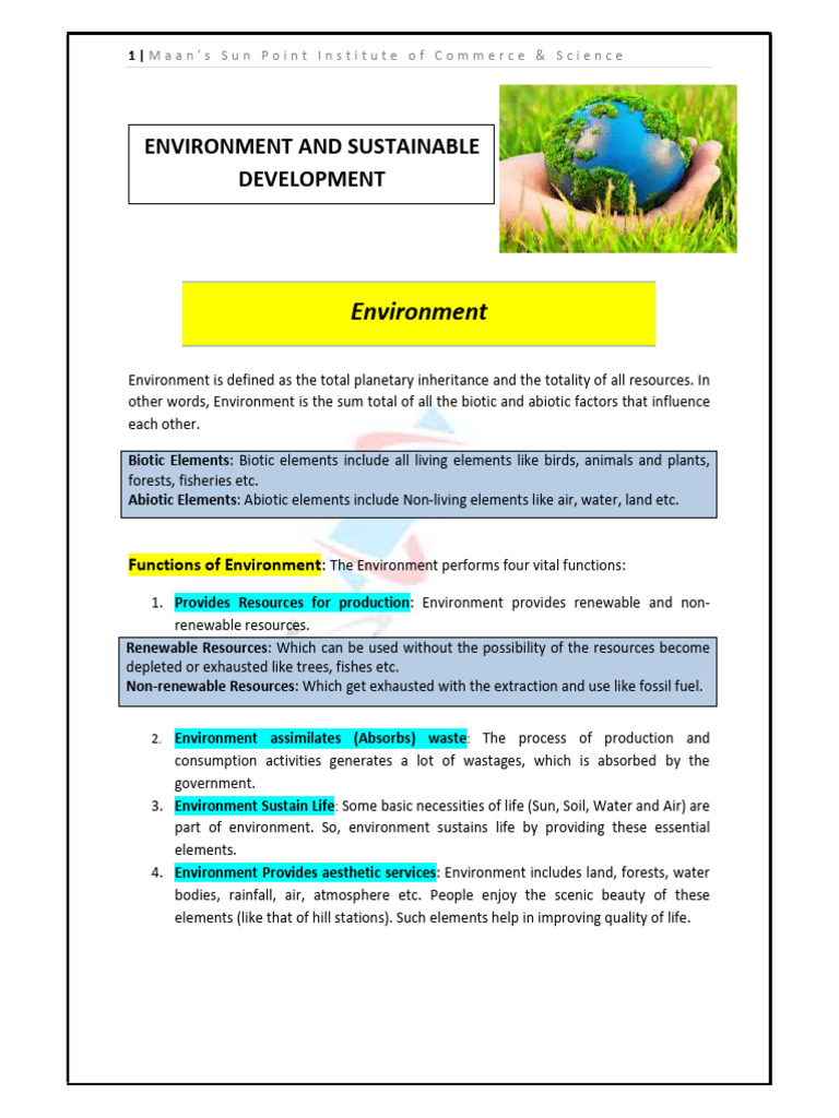 Class 12th Eco (Chapter 9 - Environment and Sustainable Development ...