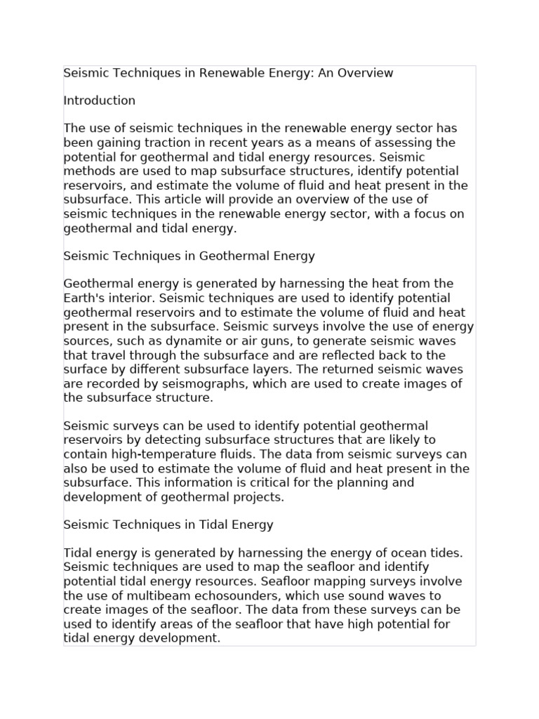 Seismic Techniques in Renewable Energy | PDF | Reflection Seismology ...