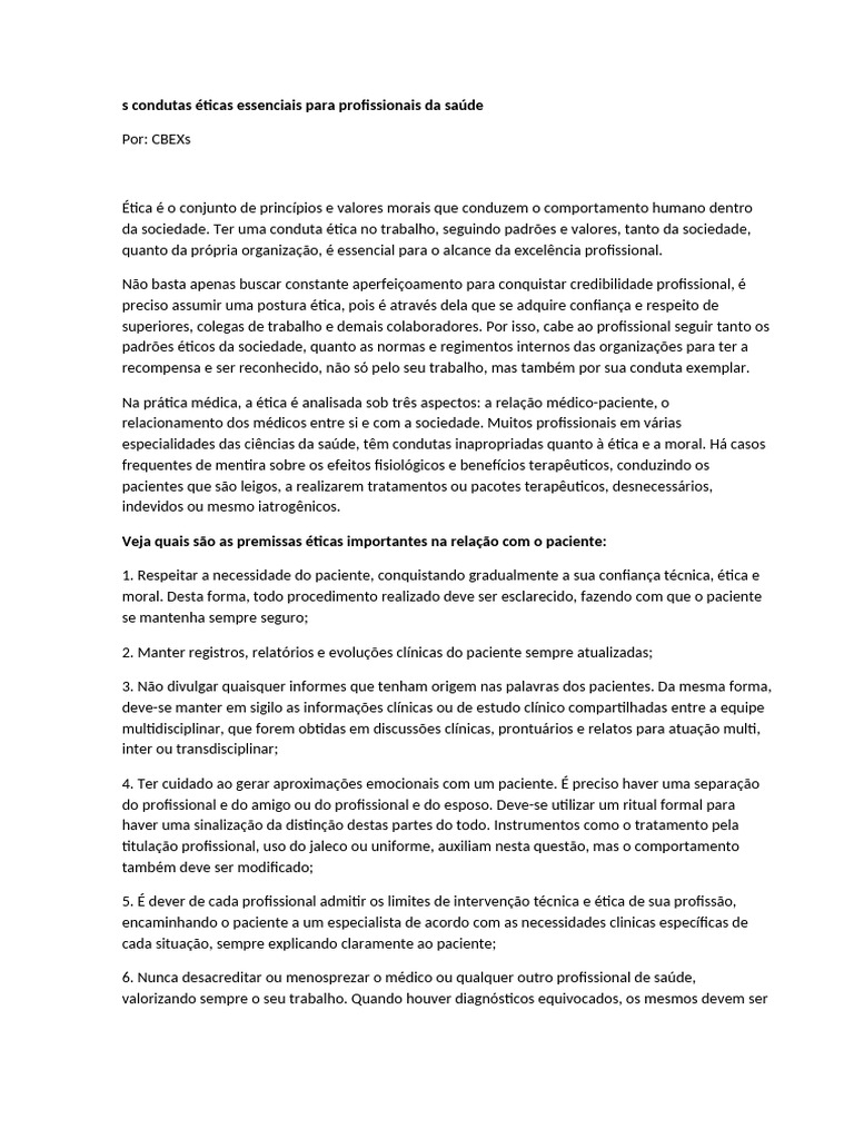 Condutas Éticas na Saúde Profissional | PDF | Interdisciplinaridade ...