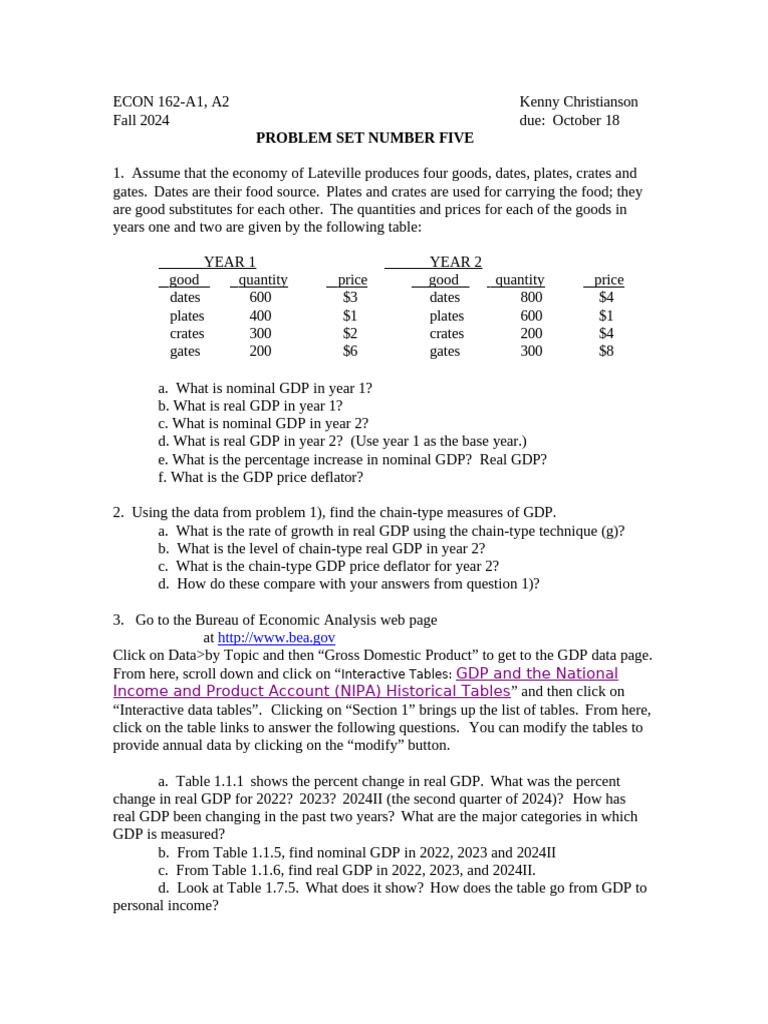 ECON 162 Problem Set on GDP Analysis | PDF | Gross Domestic Product ...