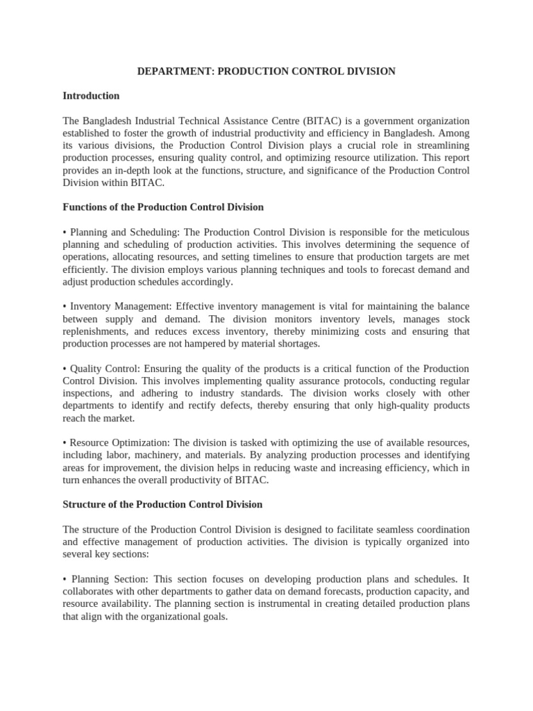 BITAC Production Control Division Overview | PDF | Inventory | Quality ...