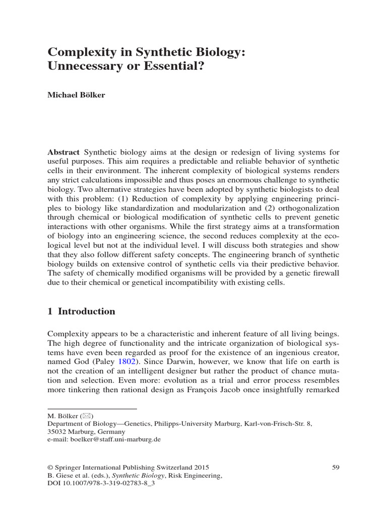 Complexity in Synthetic Biology Explained | PDF | Proteins | Genetic Code