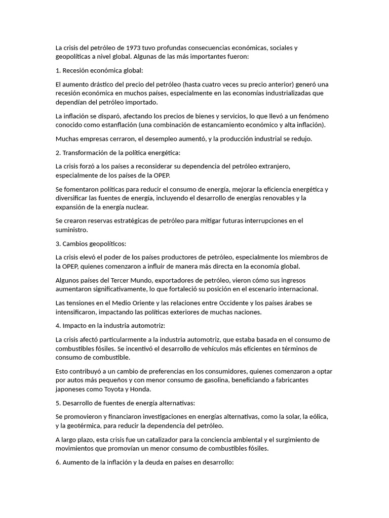 Consecuencias de la crisis del petróleo 1973 | PDF | Crisis petrolera ...