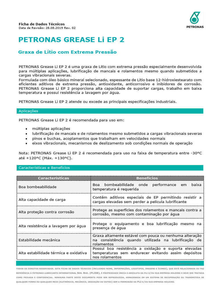 ficha técnica petronas graxa lithium PDF