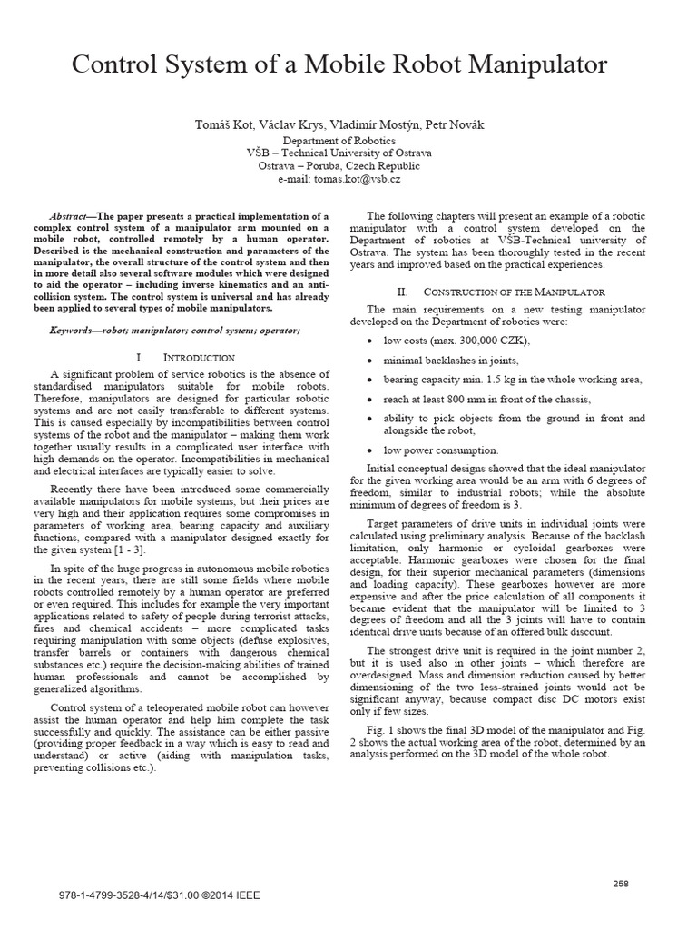 Control System of A Mobile Robot Manipulator | PDF | Robot | Robotics