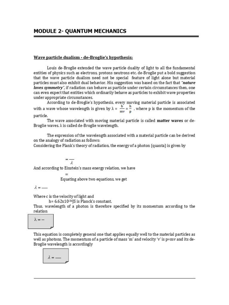 Module 2 quantum mechanics pdf waves uncertainty principle