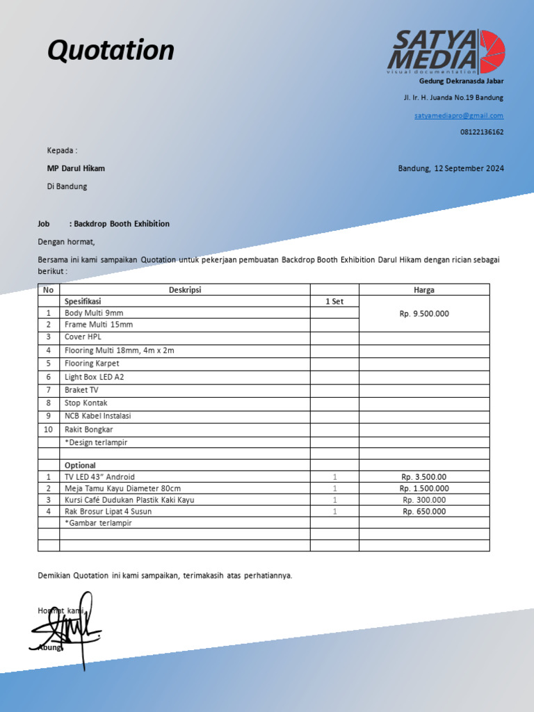Penawaran Backdrop Booth Exhibition | PDF