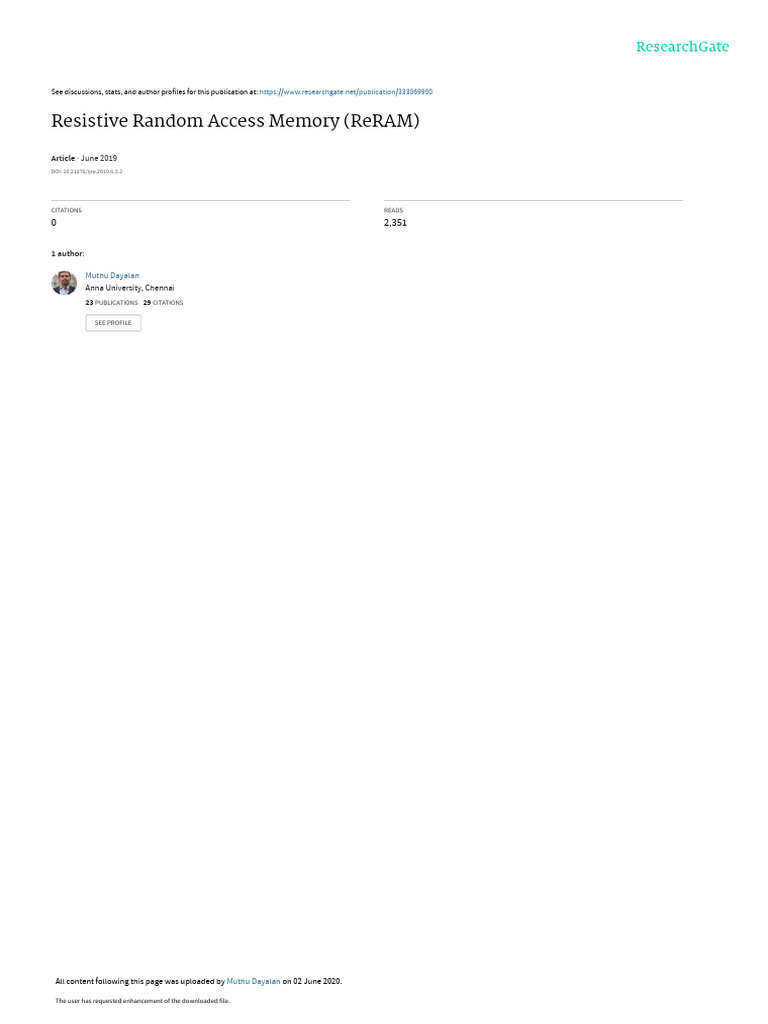 Resistive Random Access Memory (Reram) : June 2019 | PDF | Computer ...