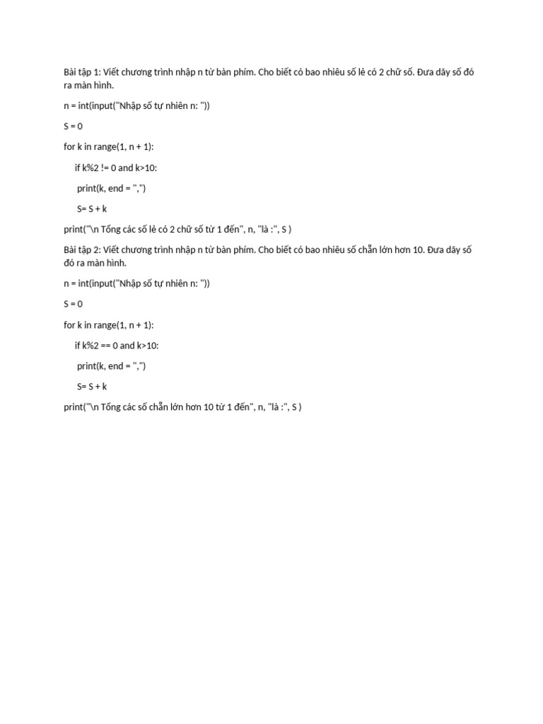 Bai Tap Python 10 | PDF