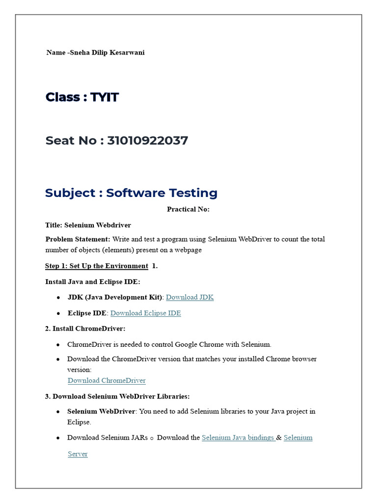 Selenium WebDriver Element Counter Guide | PDF | Selenium (Software ...