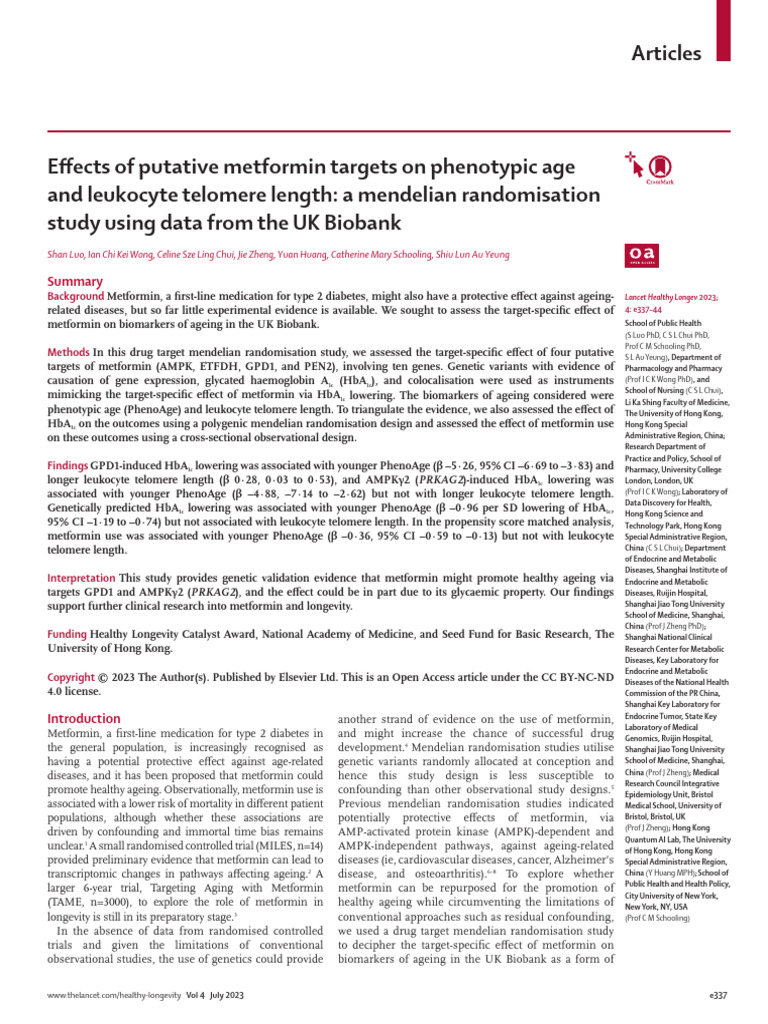 2023 Effects of Putative Metformin | PDF | Genetics