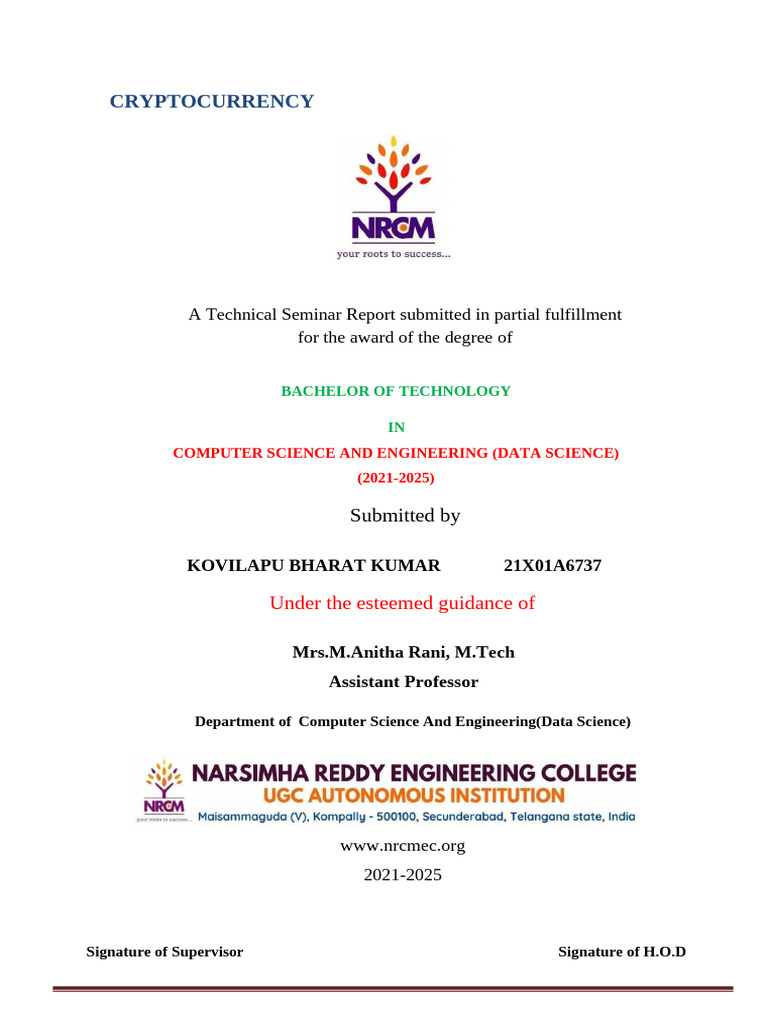 B.Tech Seminar on Cryptocurrency | PDF | Cryptocurrency | Bitcoin
