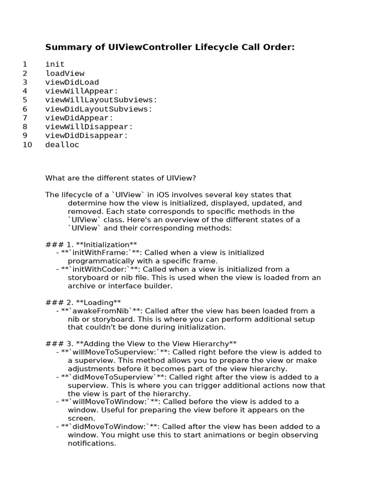 Summary of UIViewController Lifecycle Call Order | PDF | Operating ...