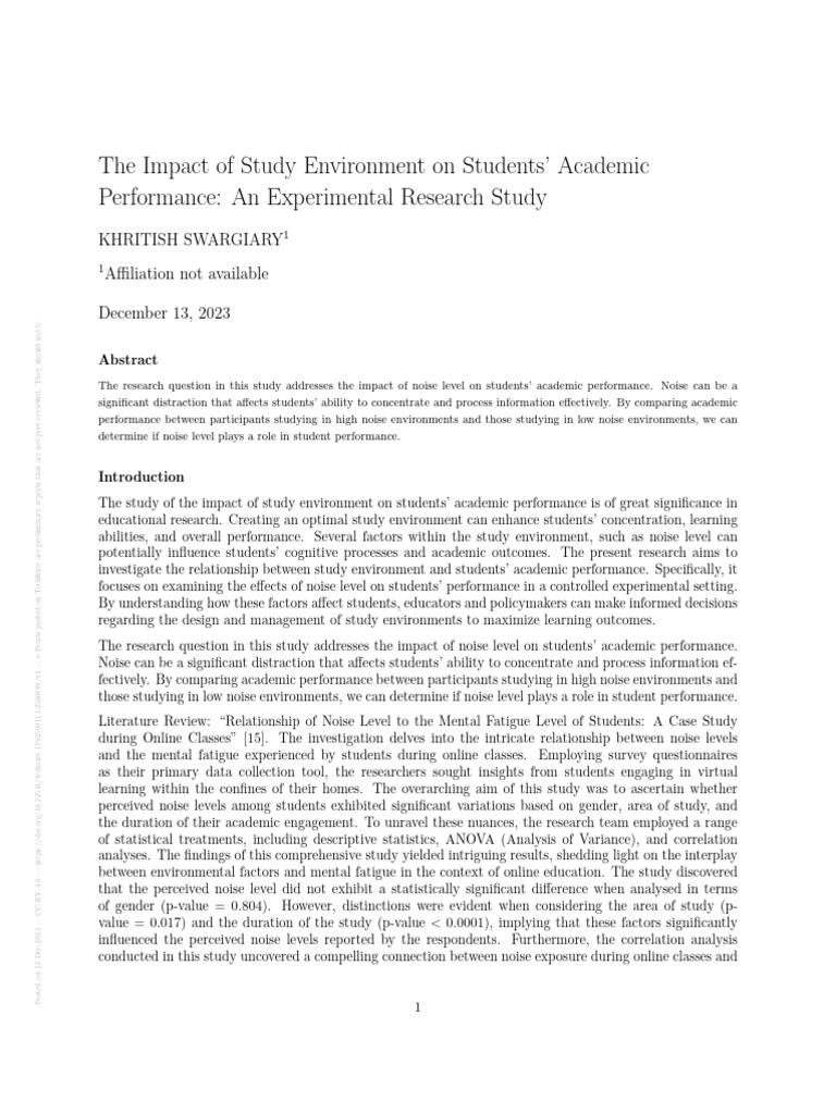 The Impact of Study Environment On Students Acade | PDF | P Value ...