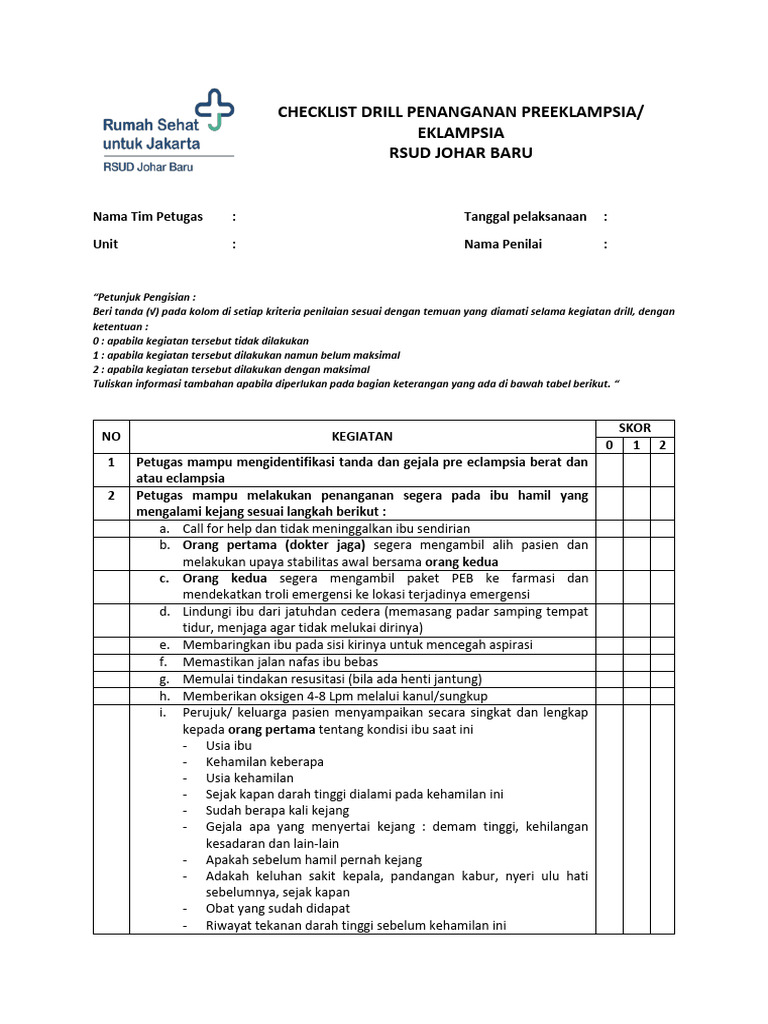 Checklist Drill Penanganan Pee | PDF | Sains & Matematika