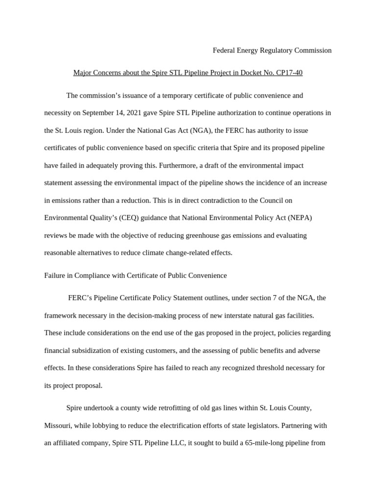 Public Comment On Spire STL Pipeline PDF Federal Energy Regulatory