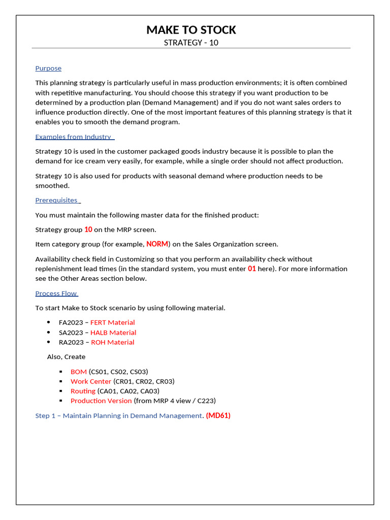 Make To Stock (Strgy 10) | PDF | Business | Business Process