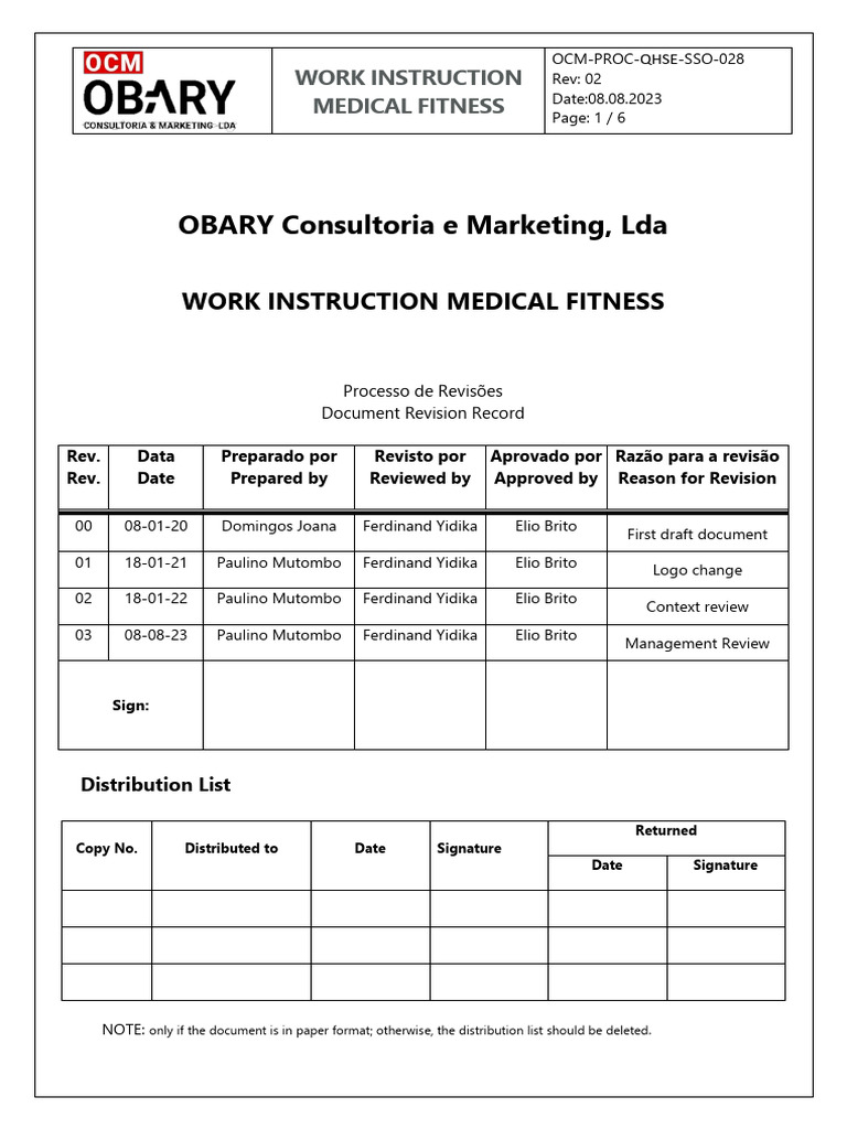 Work Instruction Medical Fitness en | PDF | Employment | Physical ...