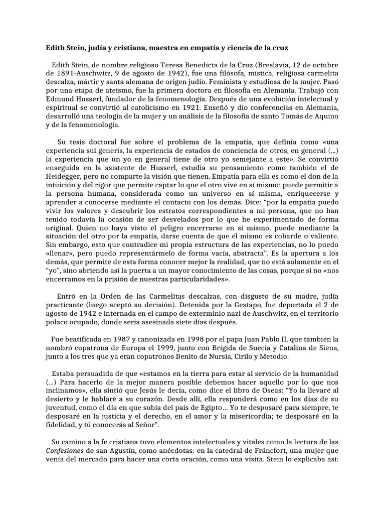 Edith Stein: Empatía y Fe Cristiana | PDF | Filosofía | Religión y ...