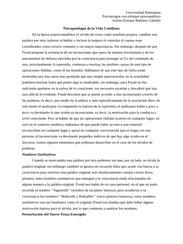 Psicopatología de La Vida Cotidiana | PDF | Mente inconsciente ...