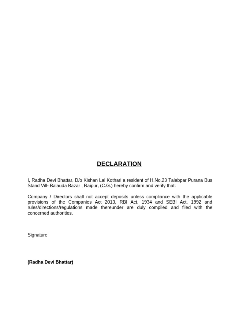 Compliance Declaration for Deposits | PDF