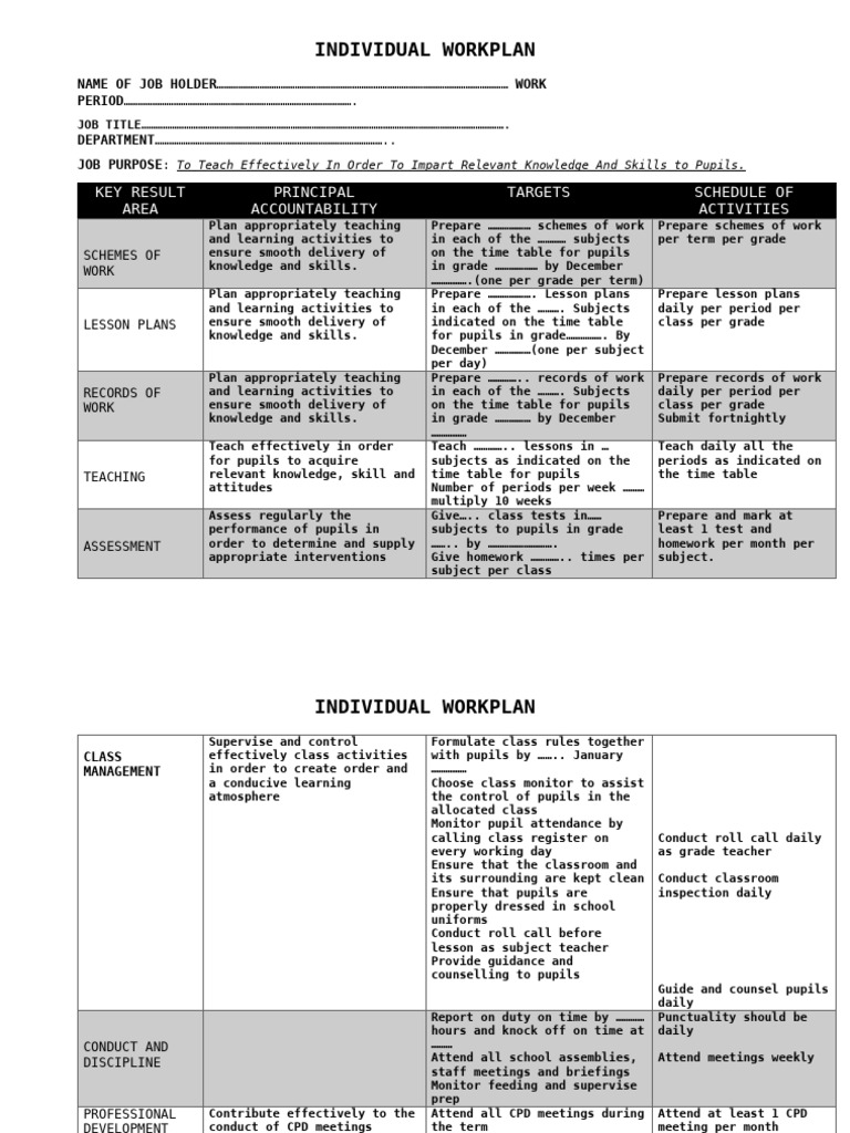 Latest Individual Work Plan PDF Teachers Education Theory
