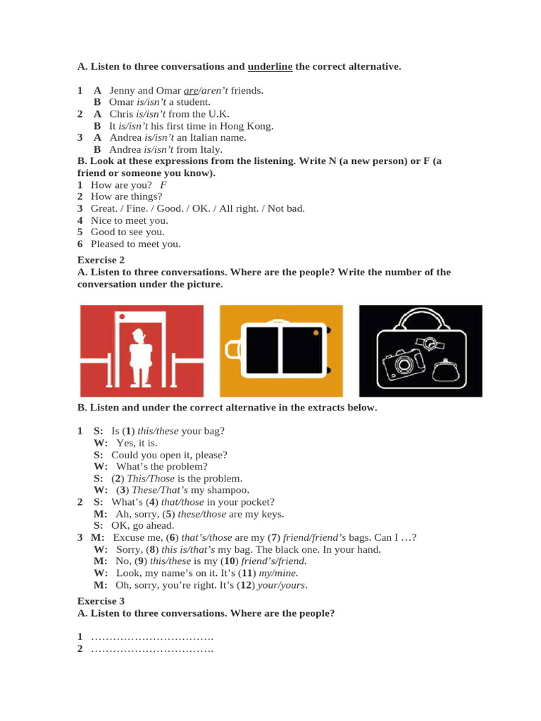Listening Exercises for English Conversations | PDF | Language Arts ...