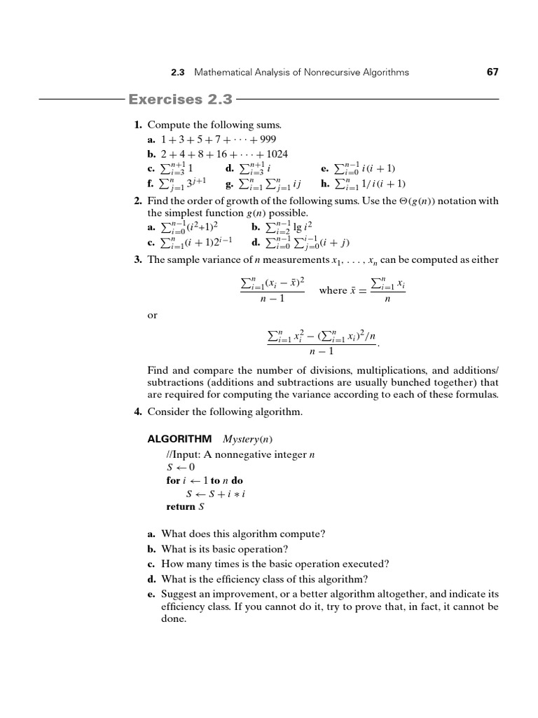Nonrecursive Algorithm Analysis Exercises | PDF | Mathematical Logic ...