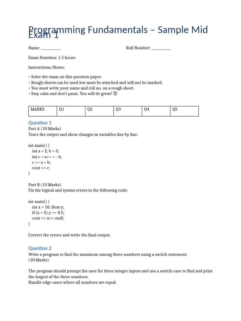 Sample Mid Exam 1 | PDF | Computers | Technology & Engineering
