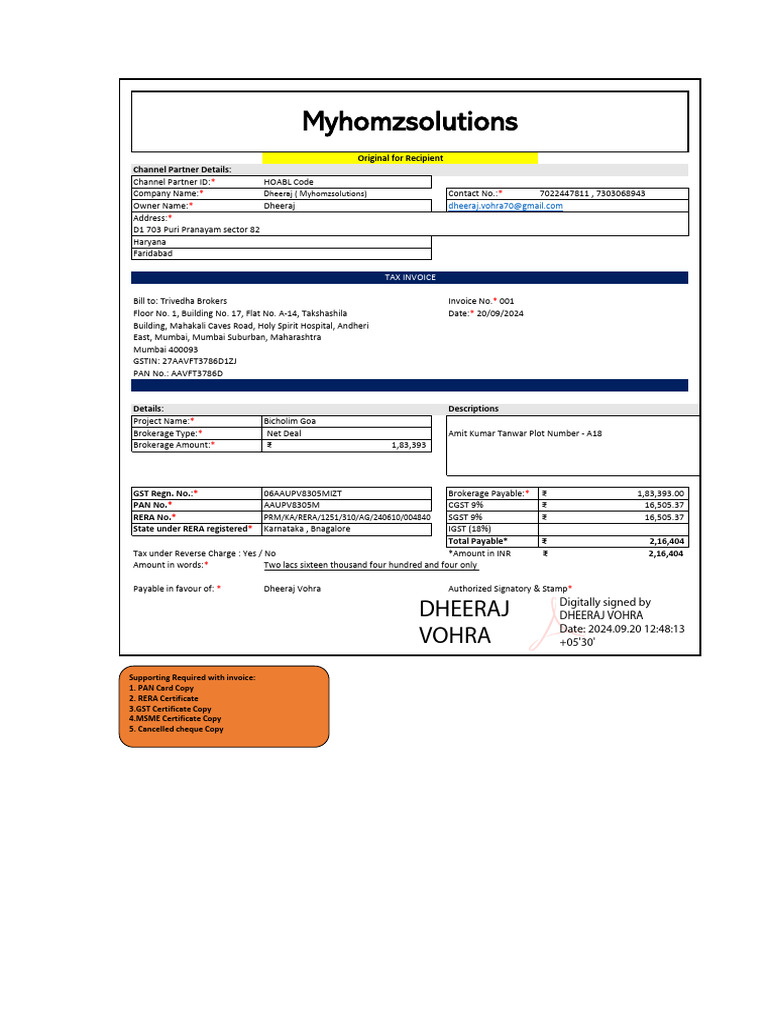 Mobile Bill Invoice for Trivedha Brokers | PDF | Taxes | Taxation