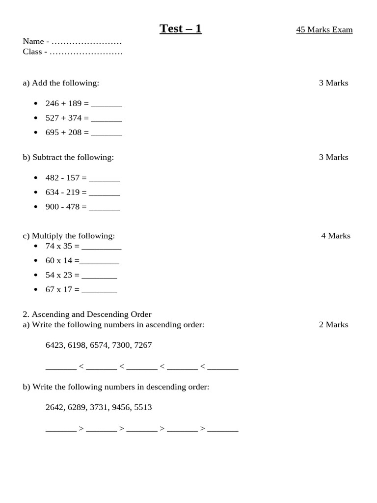 Year 3-4 Maths Test Papers | PDF | Mathematics | Arithmetic