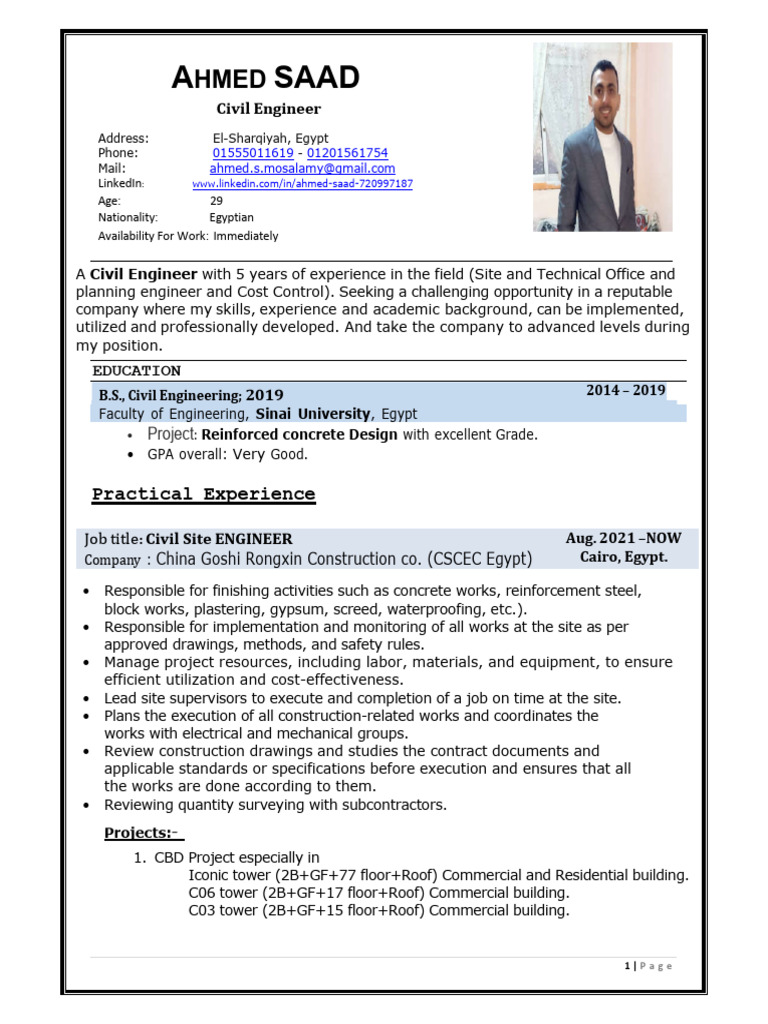 Ahmed Saad- Civil Engineer | PDF | Civil Engineering | Egypt