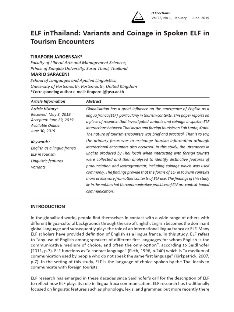 ELF Inthailand - Variants and Coinage in Spoken ELF in Tourism ...