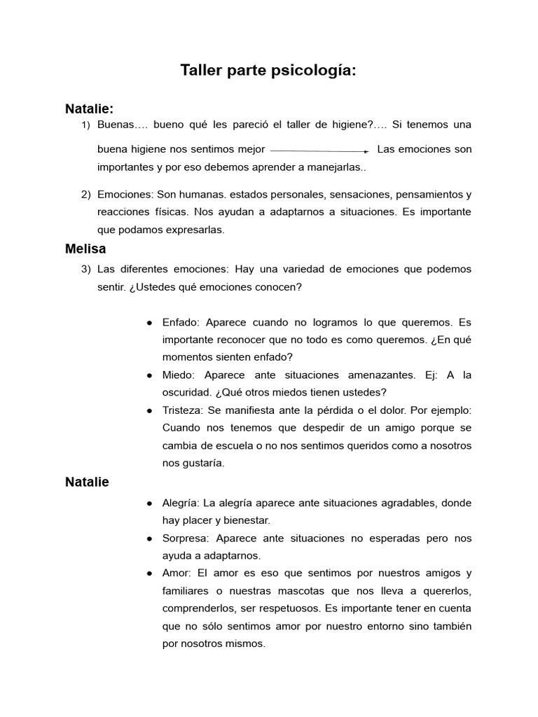 Taller sobre manejo de emociones infantiles | PDF | Las emociones | Amor