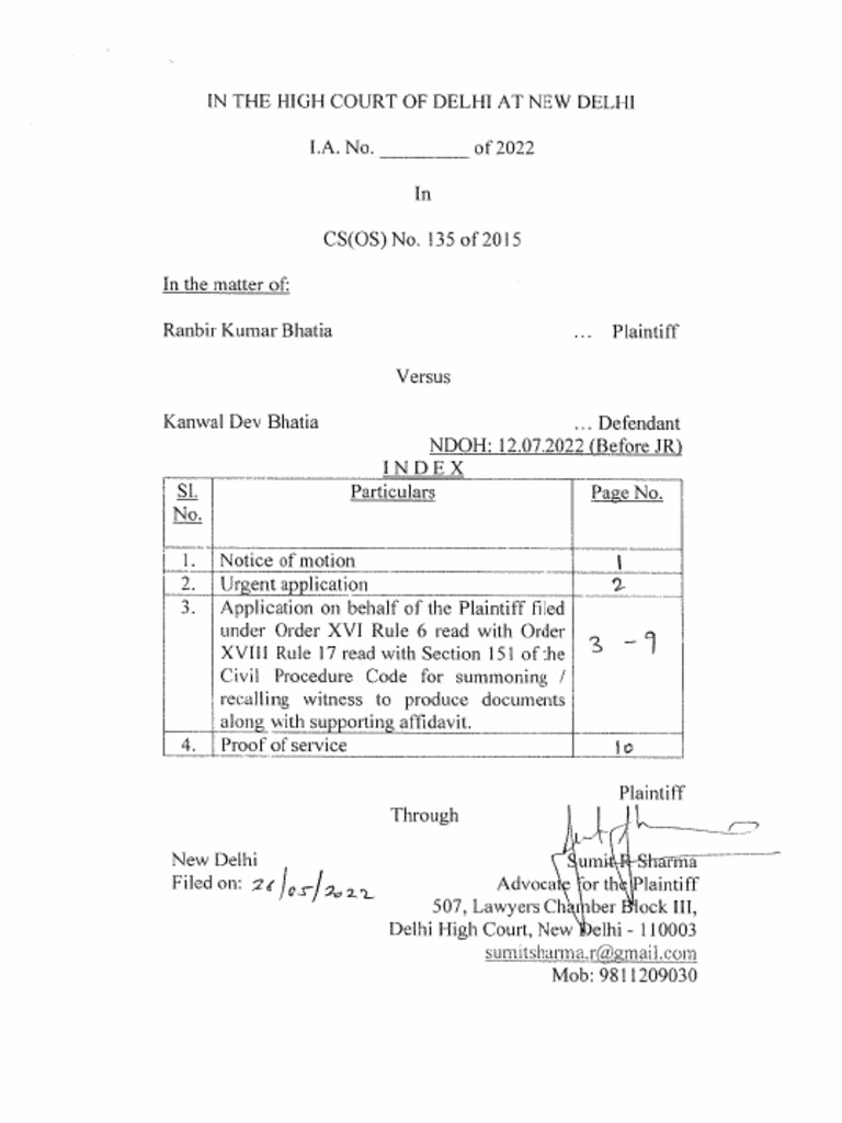 ORDER 16 RULE 6 & ORDER 18 RULE 17 of C.P.C | PDF