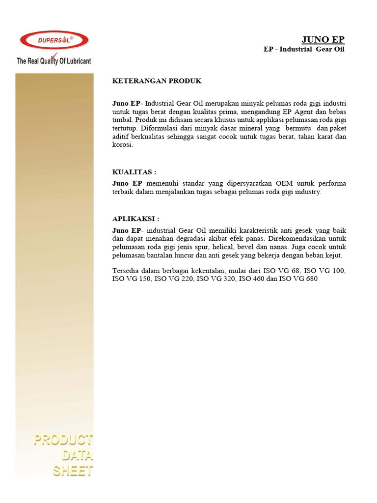 Juno EP: Minyak Pelumas Roda Gigi | PDF