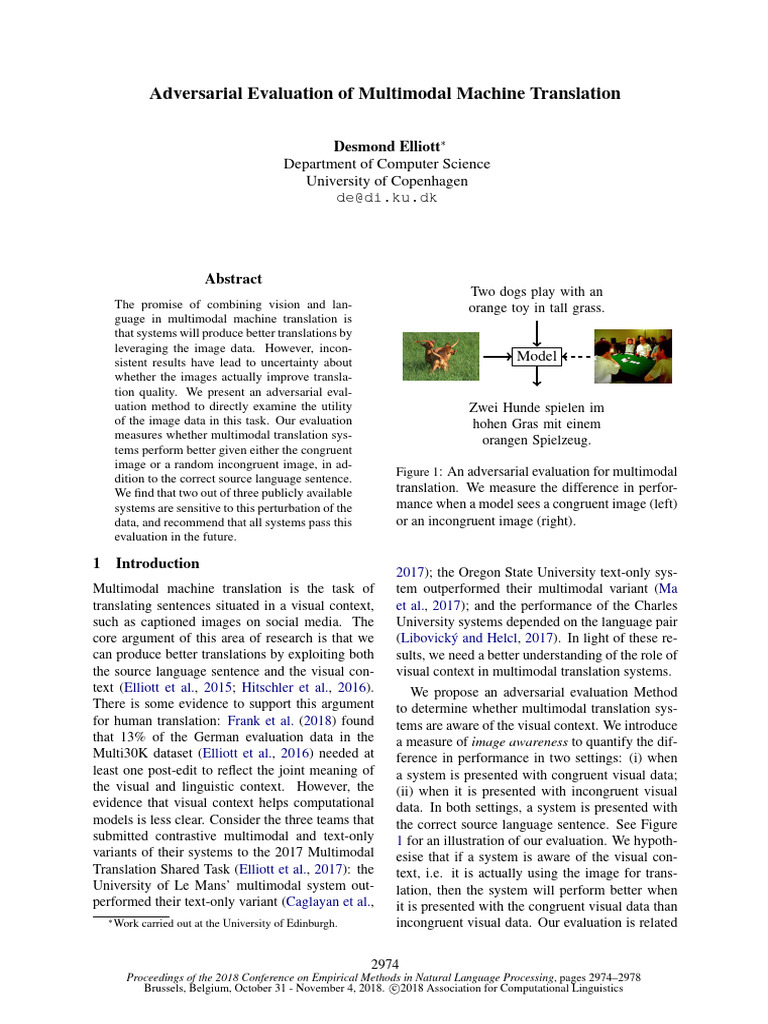 Adversarial Evaluation in Multimodal Translation | PDF | Translations ...