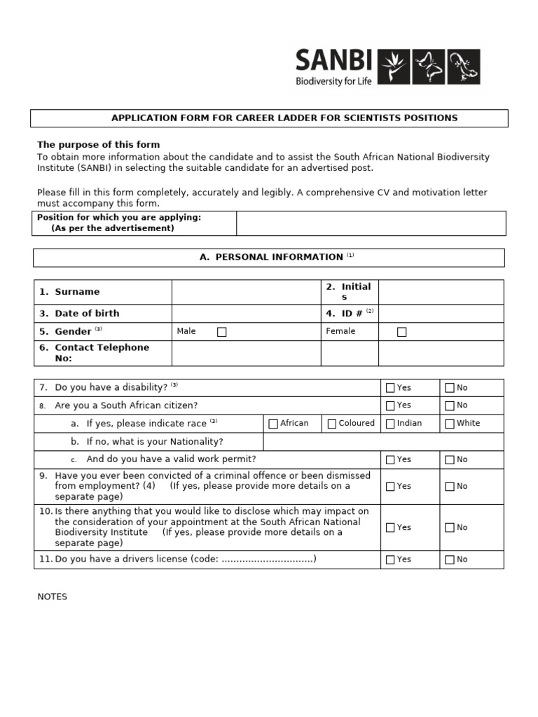 SANBI Scientist Career Ladder Application | PDF | Thesis | Postgraduate ...