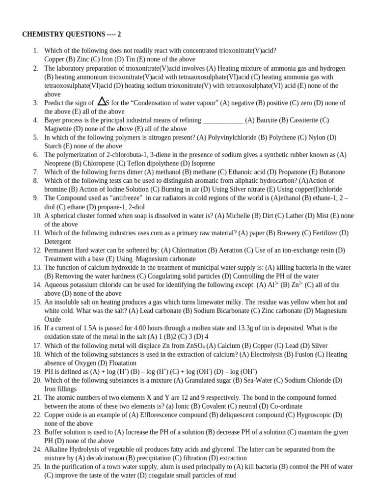 Chemistry Questions and Answers Guide | PDF | Hydroxide | Calcium
